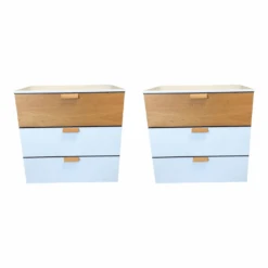 2er-Set Nachtkonsole Modell Multi-Varis Lack Reinweiß Front Natureiche