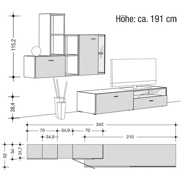 Now! No.14 By Hülsta Kombination 17 191x342x52 Kernnussbaum/Lack-weiß/Lack-Hochglanz-weiß 2 Now! No.14 By Hülsta Kombination 17 191x342x52 Kernnussbaum/Lack-weiß/Lack-Hochglanz-weiß – Bild 2