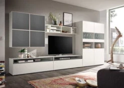 Now! By Hülsta Easy Wohnwand Lack-hellgrau 181x384x45 Mit Media-Lowboard - 9-teilig