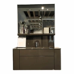 Badkombination Gentis Bad Hinterlackiertes Glas Lack Hochglanz Grau Mit LED Beleuchtung