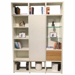 Wohnwand Mega-Design Lack Weiß Grau Natureiche Mit Glaskantenbeleuchtung