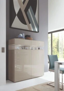 Hülsta Neo Highboard 2 Schubkästen Und 2 Türen Hochglanzlack Seidengrau -Hülsta huelsta neo 134519f3