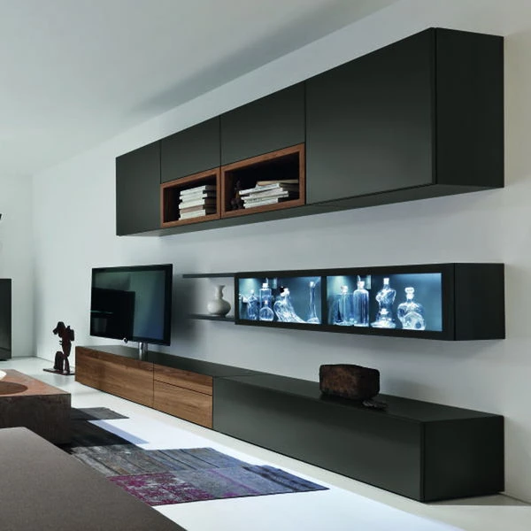 Hülsta Neo Wohnwand Groß 3 Elemente Lack Grau 1 Hülsta Neo Wohnwand Groß 3 Elemente Lack Grau