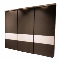 Kleiderschrank Mit Schiebetüren Multi Forma II Lack ReinweißGrau Griffe Lack Grau Mit LED-Beleuchtung