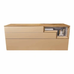 Sideboard Tetrim Lack Seidengrau Abdeckplatte Keramik Pulpis Rahmen Bronzefarbig Inklusive LED-Rahmenbeleuchtung