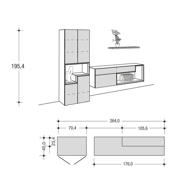 Hülsta Tetrim Wohnwand 1 - Lack-Ausführung Vitrine, Sideboard & Wandbord 2 Hülsta Tetrim Wohnwand 1 - Lack-Ausführung Vitrine, Sideboard & Wandbord – Bild 2