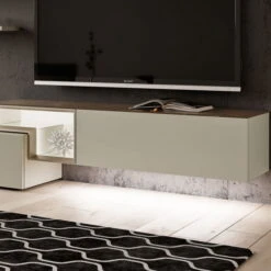 Hülsta Tetrim Wohnwand 7 - Lack & Kernnussbaum Lowboards & Hängeelement