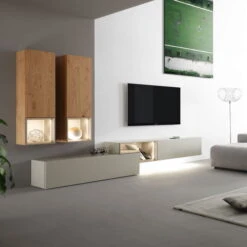 Hülsta Tetrim Wohnwand 3 - Lack & Natureiche Lowboard-Kombi & 2 Hängeelemente -Hülsta tetrim kombi 3