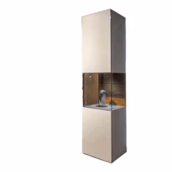 Vitrine Gentis Rechts Kernnussbaum Lack Seidengrau Inklusive Beleuchtung Mit Fernbedienung