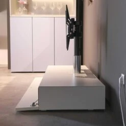 Lowboard Neo R Mit TV-Säule Lack Weiß Matt -Hülsta wohnwaende tv lowboards huelsta lowboard neo r mit tv saeule lack weiss matt 307 42 37900 2