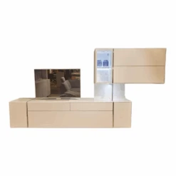 Wohnwand Fonis Lack Reinweiß Rahmenprofil Chrom Glänzend Inklusive LED-Beleuchtung