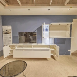 Wohnwand Fonis Lack Reinweiß Rahmenprofil Chrom Glänzend Inklusive LED-Beleuchtung -Hülsta wohnwaende tv lowboards huelsta wohnwand fonis lack reinweiss rahmenprofil chrom glaenzend inklusive 7