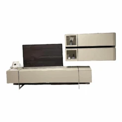 Wohnwand Fonis Lack Seidengrau Gestell Chrom Glanz Mit Beleuchtung