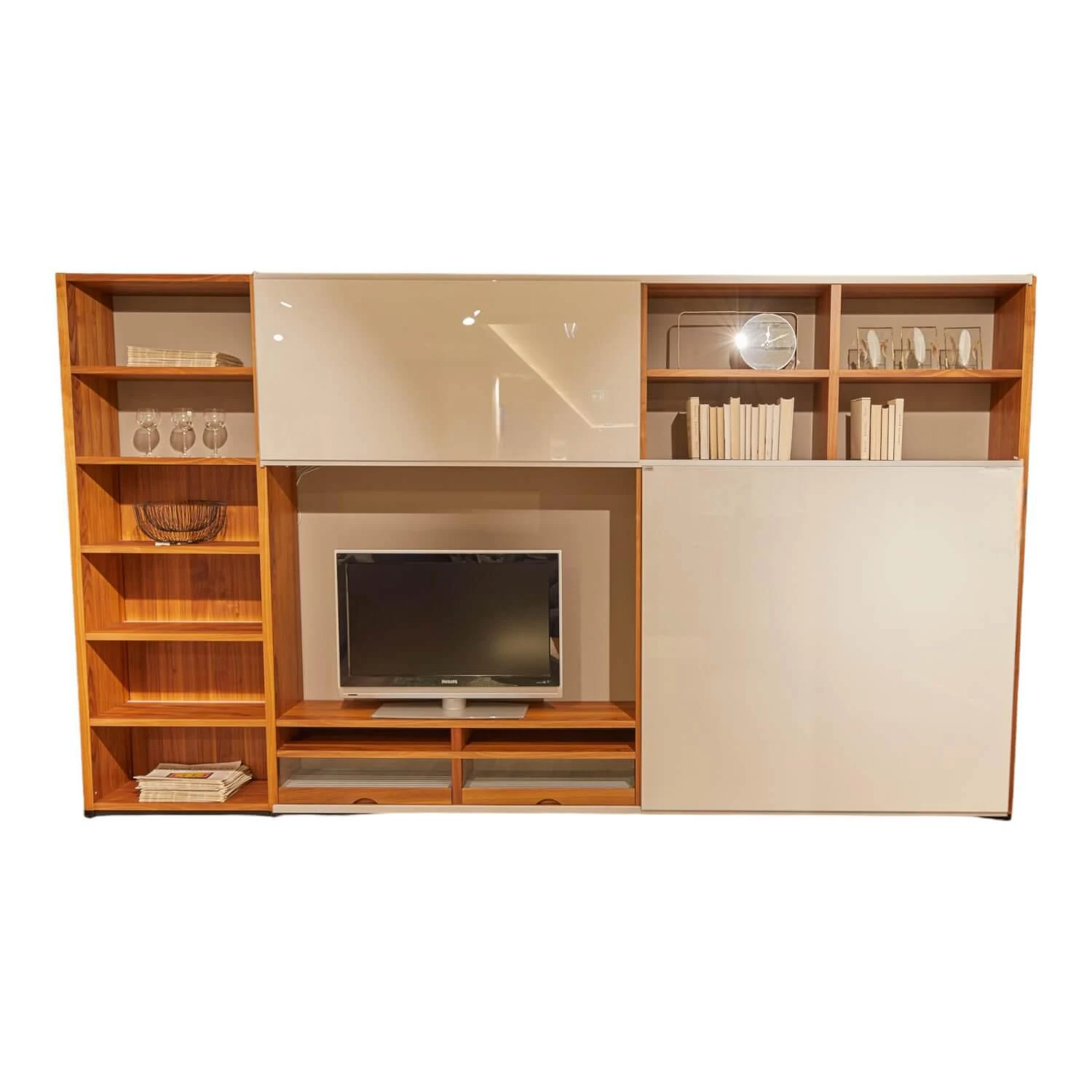 Wohnwand Mega-Design Front Lack Weiß Inklusive LED-Lichtblende Magic-Tronic Und LED-Einbaustrahler 1 Wohnwand Mega-Design Front Lack Weiß Inklusive LED-Lichtblende Magic-Tronic Und LED-Einbaustrahler