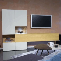 Wohnwand NEO Innenfach Eiche Natur Rückwand Lack Seidengrau -Hülsta wohnwaende tv lowboards huelsta wohnwand neo innenfach eiche natur rueckwand lack seidengrau 289 42 3