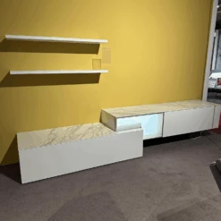 Wohnwand Tetrim Lack Reinweiß Rahmen Silberfarbig Abdeckplatte Keramik Calcatta Weiß Grau Mit Beleuchtung -Hülsta wohnwaende tv lowboards huelsta wohnwand tetrim lack reinweiss rahmen silberfarbig abdeckplatte 4