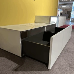 Wohnwand Tetrim Lack Reinweiß Rahmen Silberfarbig Abdeckplatte Keramik Calcatta Weiß Grau Mit Beleuchtung -Hülsta wohnwaende tv lowboards huelsta wohnwand tetrim lack reinweiss rahmen silberfarbig abdeckplatte 7